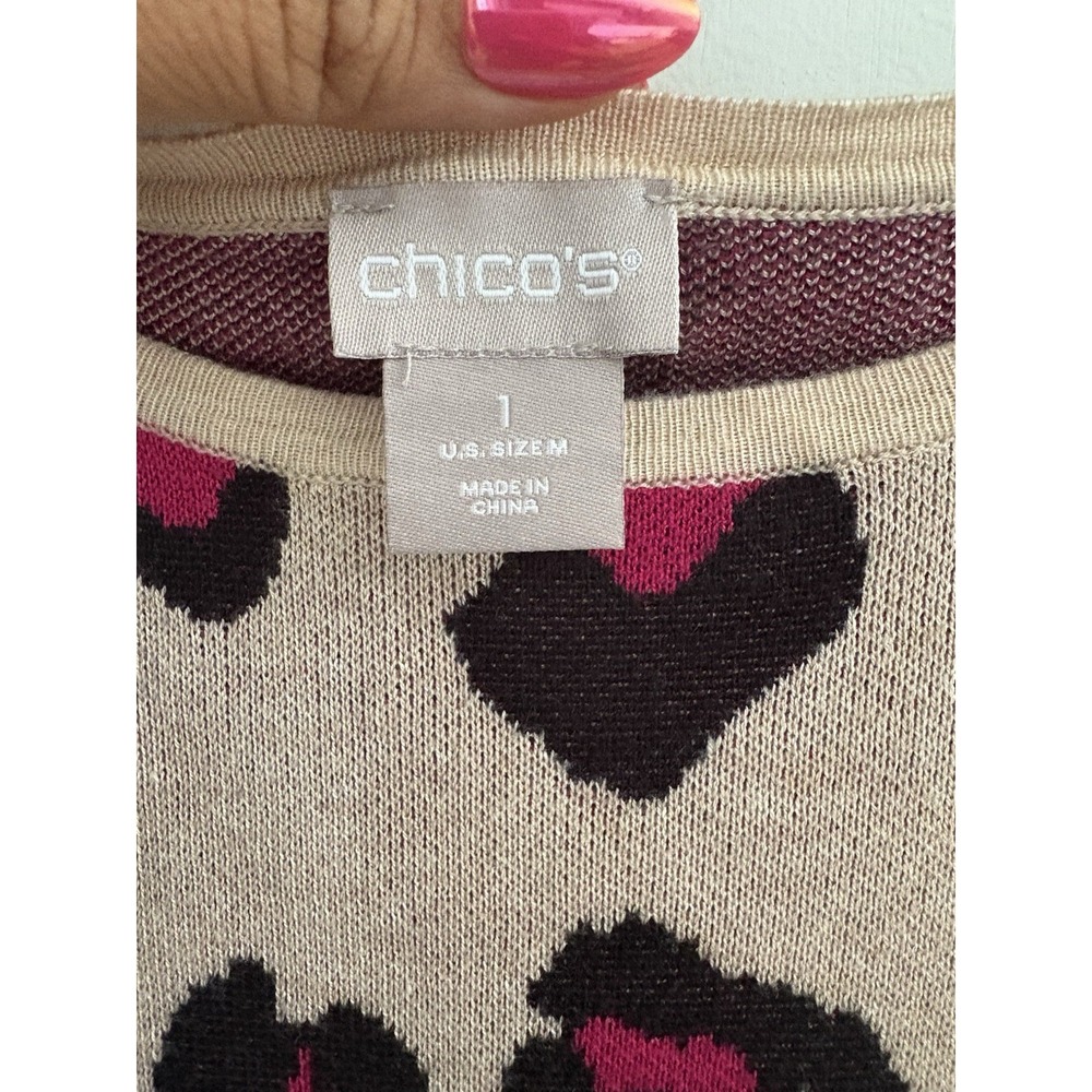 Chicos Leopard Print Sweater Magenta Tan Black Rayon Scoop Neck‎ Size 1 Medium - Picture 4 of 7